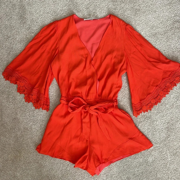 Lovers & Friends Reese Romper in Coral Reef Orange Size S - Picture 6 of 13